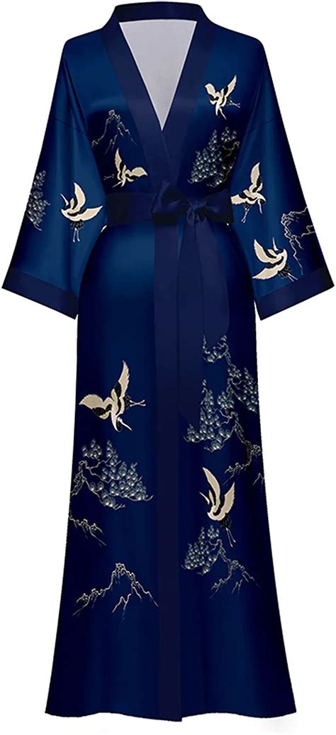 putuo womens long silk kimono robes satin silky bathrobe robe soft floral bridesmaid robes for