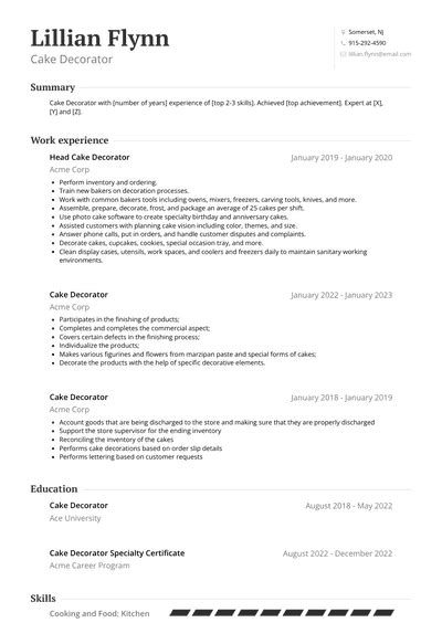 Cake Decorator Resume Examples And Templates