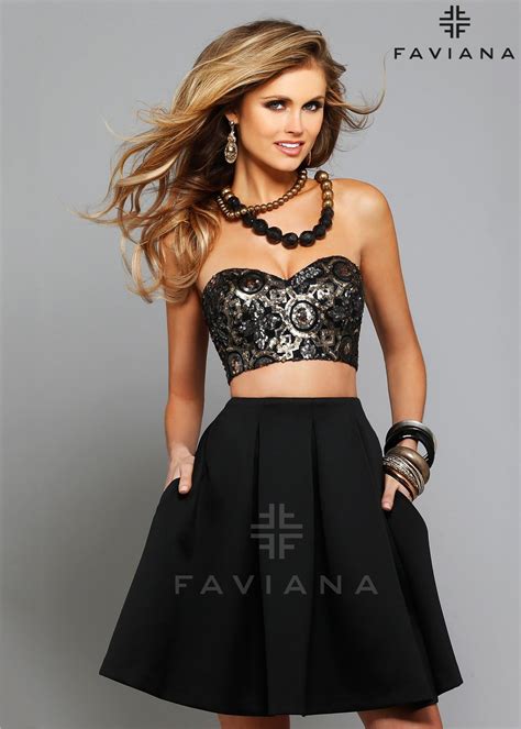 Faviana 7659 Sequin Crop Top 2pc Dress Piece Prom Dress Faviana