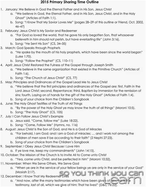 Keep the learning going even during summer with these fun summer worksheets for preschool and kindergarten kids. 2015 LDS Sharing Time Outline - Outline by So You Think ...