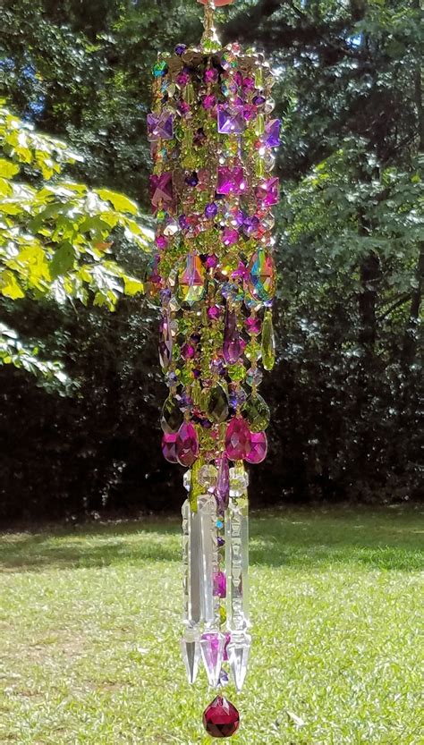 Crystal Wind Chime Glass Wind Chime Autumn Wind Chime Magenta And