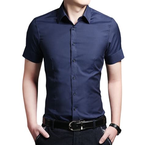 Mens 100 Cotton Short Sleeve Shirt Men Solid Slim Fit Button Down Dress Shirt Male Causal