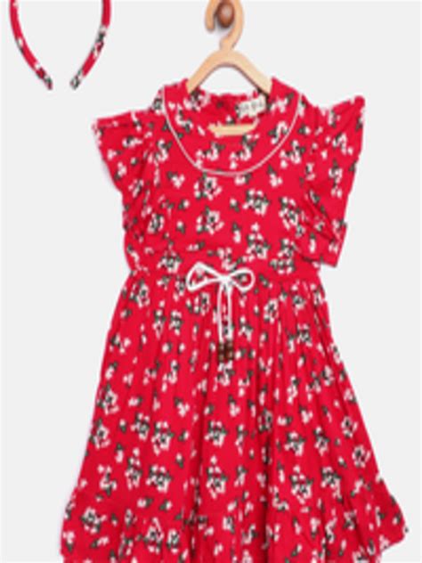 Buy Bella Moda Girls Red And White Floral Print Fit And Flare Dress With