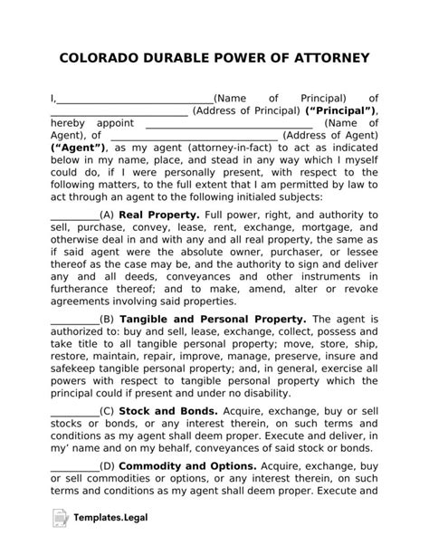 Colorado Power Of Attorney Templates Free Word Pdf And Odt