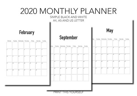 Printable Monthly Planner For 2020 Vertical Monthly View Etsy