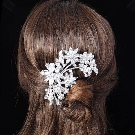 Bridal Bridesmaid Flower Floral Hair Comb Pieces Rhinestone Crystal