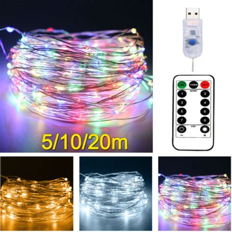 Usb Plug In 50 100 200led Diy Micro Copper Wire Fairy String Lights Home Xmas Ebay