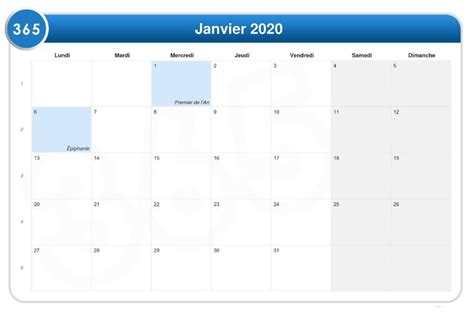 Calendrier Janvier 2020 Avec Des Vacances