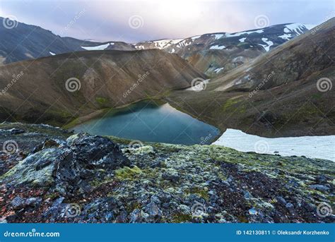 Small Lake And Mountain Landscape In Landmannalaugar Region Berween