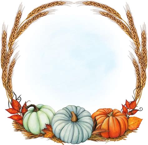 Premium Vector Watercolor Fall Wreath With Ears Of Wheat Pumpkins