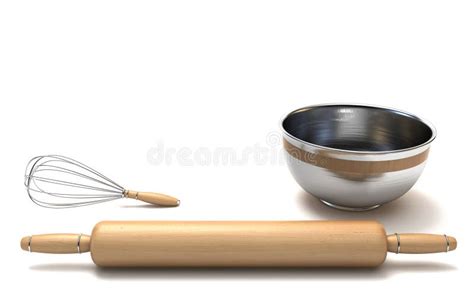 Wooden Rolling Pin And Metal Wire Steel Whisk 3d Stock Illustration