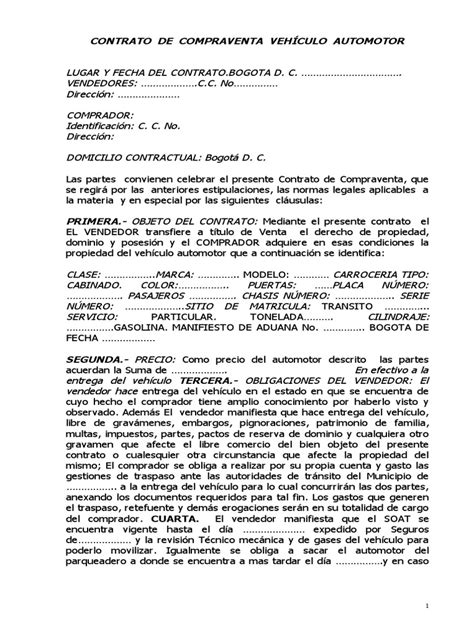 Contrato De Compraventa VehÍculo Automotordoc Instituciones Sociales
