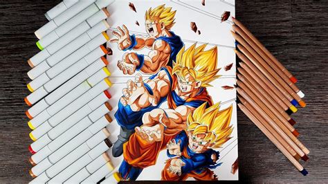 Drawing Goku Gohan And Goten Father Son Kamehameha YouTube