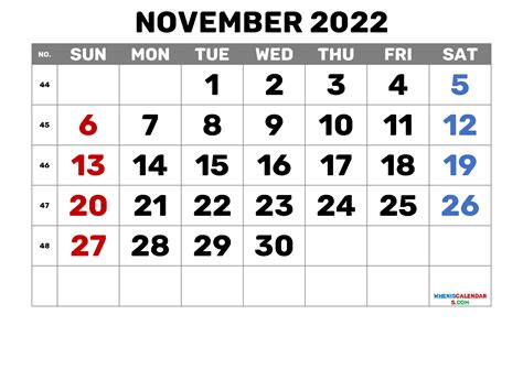 Free Printable Calendar November 2022 With Week Numbers