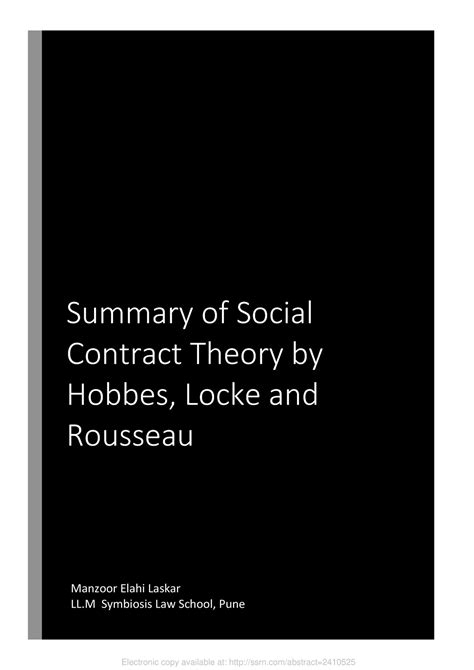 Summary Of Social Contract Theory By Hobbes Locke And Rosseau It
