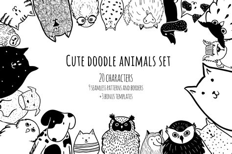 Cute Doodle Animals Set Animal Illustrations ~ Creative Market