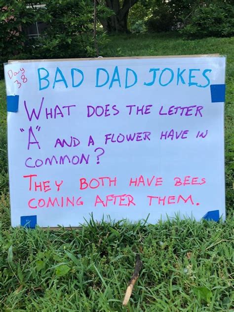 A Sign In The Grass That Says Bad Dad Jokes What Does The Letter A And
