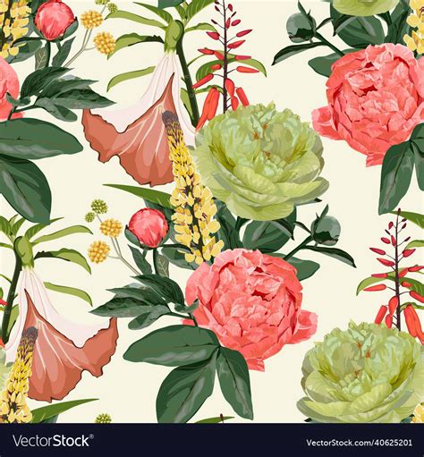 Floral Seamless Pattern With Peony Flowers Vector Image