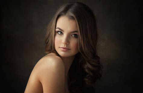 Women Brunette Face Bare Shoulders Sean Archer Portrait