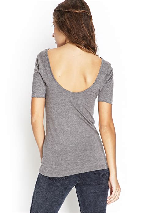 Lyst Forever 21 Fitted Scoop Neck Tee In Gray