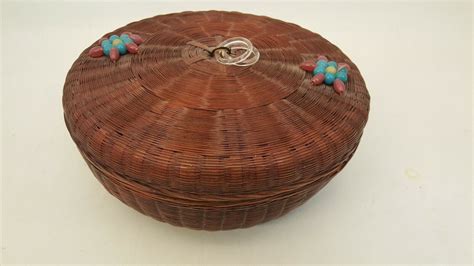 vintage chinese sewing basket with peking glass beads and rings 12 diameter ebay