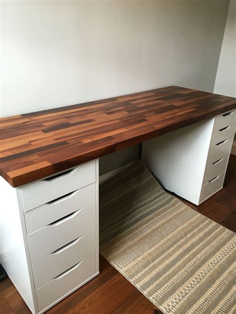 Ikea Alex Cabinets With Walnut Solid Wood Desk Solid Wood Desk