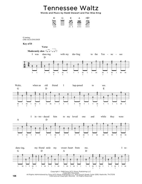 Tennessee Waltz Sheet Music Greg Cahill Banjo Tab