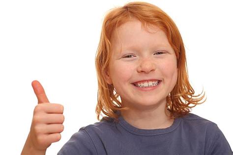 90 Child Girl Smiling Face Thumb Up Finger Ok Sign Isolated Stock