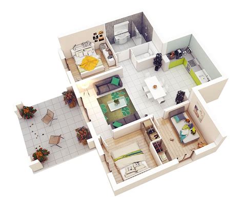 3d One Bedroom With Toilet And Store Without Living Room Drawing Plan
