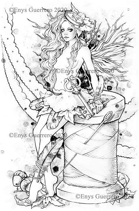 Fairy Couture Coloring Page Goth Fantasy Printable Etsy