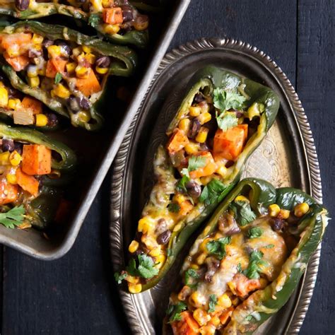 Stuffed Poblano Peppers With Black Bean Corn And Sweet Potato