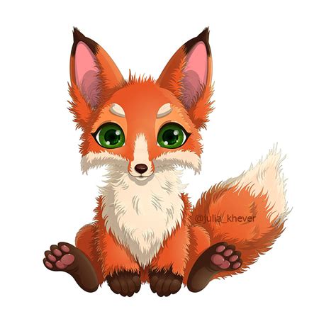 Artstation Illustration Of Sitting Cute Baby Fox Cartoon With Fluffy Tail