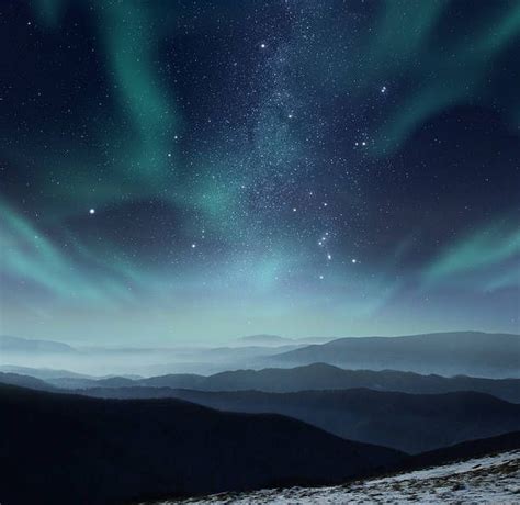Polar Night Stock Photo Arctic Landscape Starry Night Sky Landscape