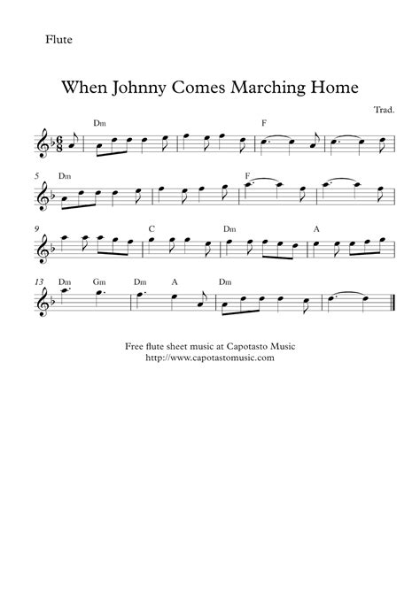 Free Easy Flute Sheet Music When Johnny Comes Marching Home