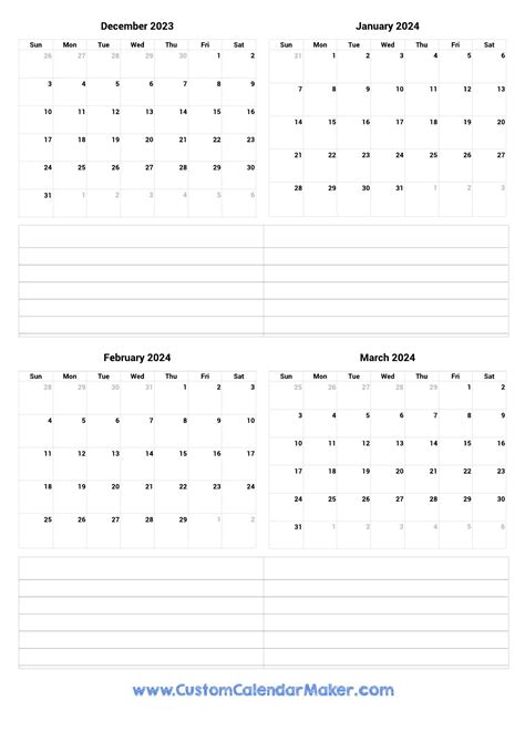 December 2023 To March 2024 Printable Calendar