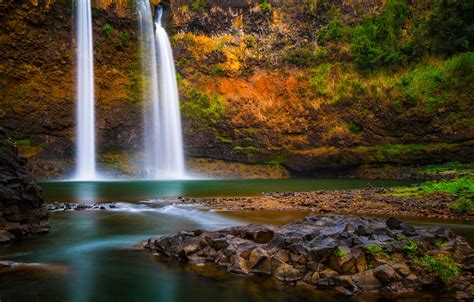 Wallpaper Rock River Waterfall Waterfall Hawaii Hawaii The Island