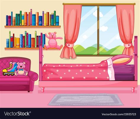 Bedroom Scene With Pink Bed Illustration Download A Free Preview Or High Quality Adobe