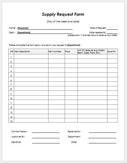 Supply Request Form Templates Ms Word Word And Excel Templates