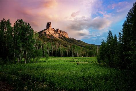 Debs Meadow At Sunset Courthouse Mountain And Chimney Rock