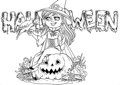 Bruja Y Texto Halloween Halloween Colorear Para Adultos