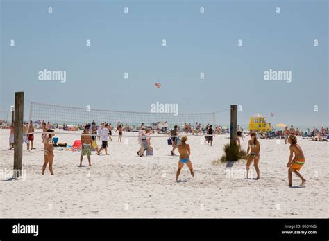 Volleyball Game On The Beach At Spring Break Time On Siesta Key Public
