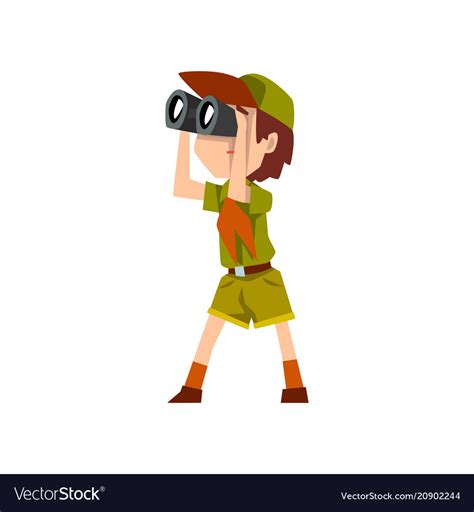 Boy Scout Character In Uniform With Binoculars Vector Image