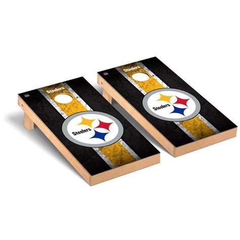 A Pair Of Cornhole Game Boards With The Pittsburgh Football Team On It