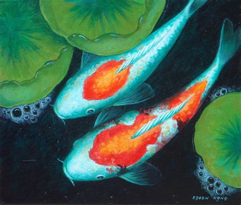 Koi Original Acrylic Painting Auspicious Koi Pond Series 10 10000