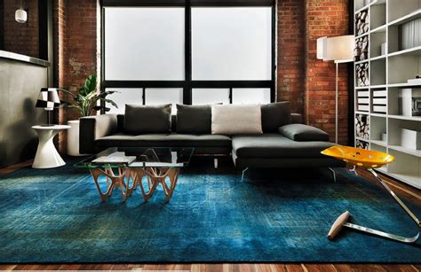 Blue Overdyed Rug Modern Living Room Artsy Rugs