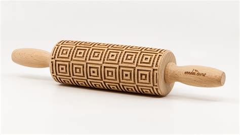 No R238 Op Art Squares Pattern Rolling Pin Engraved Rolling Rolling