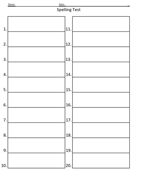 Spelling Test Template Free Printable