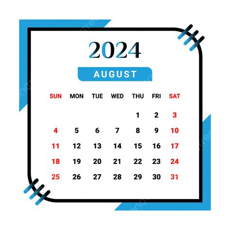 黒とスカイブルーの 2024 年 8 月カレンダー ベクターイラスト画像とpngフリー素材透過の無料ダウンロード Pngtree