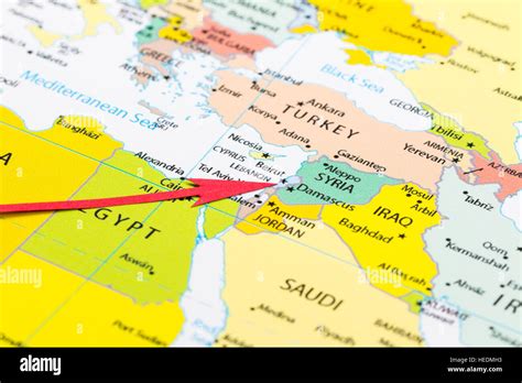 Red Arrow Pointing Lebanon On The Map Of Asia Continent Stock Photo Alamy