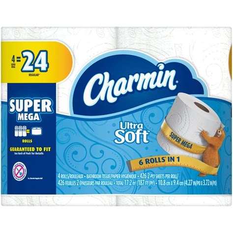 Charmin Soft Toilet Paper Super Mega Roll 4 Ct Instacart